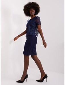 Fashionhunters Γυναικείο σκούρο μπλε φόρεμα κοκτέιλ μέχρι το γόνατο