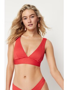Trendyol Red Triangle Textured Bikini Top