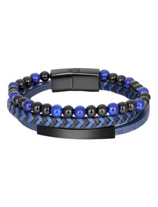 Legend Accessories Βραχιόλι δερμάτινο Μαύρο-μπλε με πέτρες LGD-BR-2041