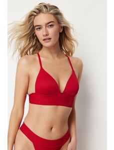 Trendyol Red Triangle Push Up Textured Bikini Top