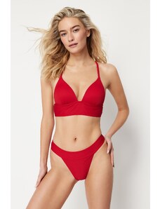 Trendyol Red Textured High Leg Regular Bikini Bottom