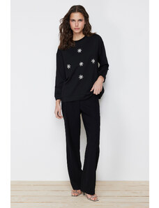Trendyol Black Stone Embroidered Knitted Sweatshirt
