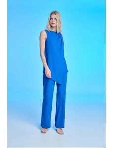 Dejavu Σετ μπλε που αποτελείται από παντελόνι μακρύ και μπλούζα με ασυμμετρία