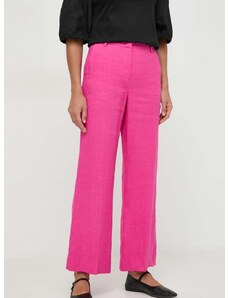 Λινό παντελόνι Weekend Max Mara χρώμα: ροζ