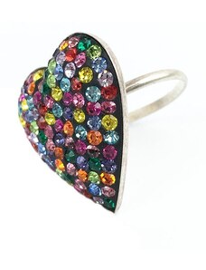 Γυναικείο Δαχτυλίδι με πολύχρωμα στρας σε σχήμα καρδιάς μεγέθους 20 mm - Aria Trade