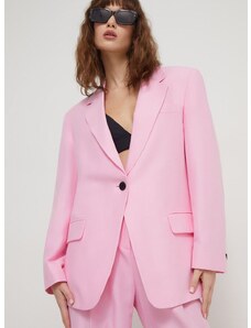 Blazer με μείγμα λινών HUGO χρώμα: ροζ