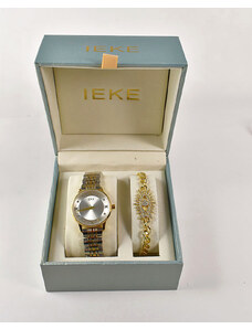 Γυναικείο σετ χρυσό-ασημί ρολόι χειρός και βραχιόλι σε κουτάκι IEKE-88045