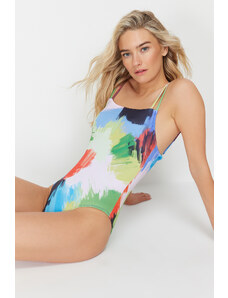Trendyol Abstract Patterned Square Collar Bias Regular Swimsuit