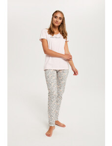 Italian Fashion Women's pyjamas Karla, short sleeves, long legs - salmon pink/print