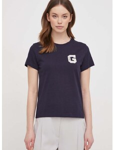 Βαμβακερό μπλουζάκι Gant γυναικεία, χρώμα: ναυτικό μπλε