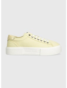 Πάνινα παπούτσια Tommy Jeans TJW FOXING FLATFORM SNEAKER χρώμα: κίτρινο, EN0EN02480