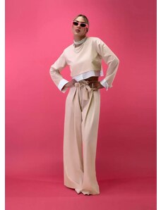 parizianista παντελόνα με πιέτες & ζώνη - Εκρού - 012009