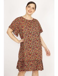 Şans Women's Colorful Plus Size Woven Viscose Fabric Skirt Gathered Dress