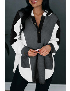 AMELY:μαύρο φαρδύ πουλόβερ με κουμπιά και συνδυασμό χρωμάτων KIERSTEN BLACK