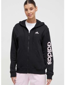 Βαμβακερή μπλούζα adidas 0 γυναικεία, χρώμα: μαύρο, με κουκούλα IS2072