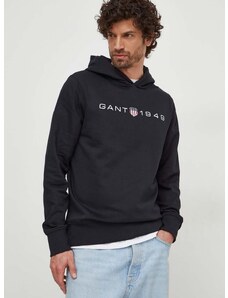 Μπλούζα Gant χρώμα: μαύρο, με κουκούλα