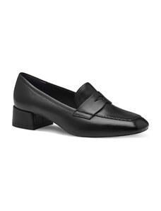 Tamaris Black Leather Ανατομικά Δερμάτινα Loafers με τακούνι Μαύρα (1-24309-42 003)