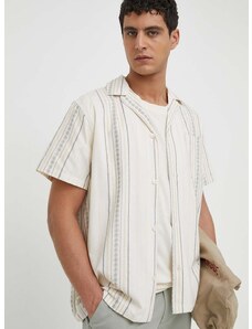 Βαμβακερό πουκάμισο Les Deux ανδρικό, χρώμα: μπεζ