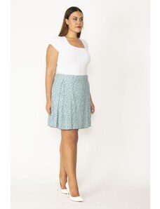 Şans Women's Plus Size Turquoise Cotton Fabric Hidden Elastic Waist One Side Pleated Skirt