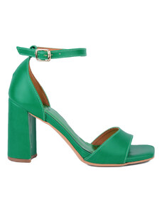 My way shoes Πράσινο γυναικείο πέδιλο με τακούνι και μπαρέτα