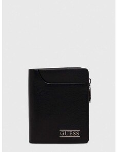 Δερμάτινο πορτοφόλι Guess ανδρικά, χρώμα: μαύρο