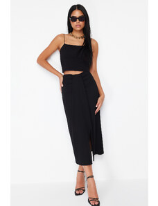 Trendyol Black Gathered Detail Elastic Midi Skirt