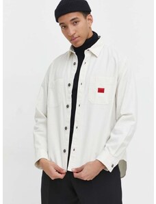Τζιν πουκάμισο HUGO ανδρικό, χρώμα: άσπρο