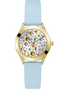 GUESS Mini Wonderlust Crystals - GW0678L1, Gold case with Light Blue Rubber Strap