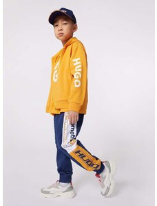 Παιδική μπλούζα HUGO χρώμα: πορτοκαλί, με κουκούλα