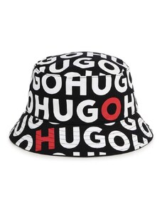 Αναστρέψιμο βαμβακερό παιδικό καπέλο HUGO χρώμα: μαύρο