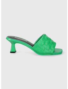Δερμάτινες παντόφλες Karl Lagerfeld PANACHE II γυναικείες, χρώμα: πράσινο, KL30113