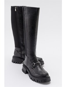 LuviShoes CHAPEL Women's Black Skin Buckle Stretch Detail Women's Boots