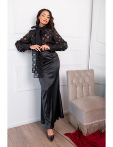 Joy Fashion House Contrast μακρία φούστα με όψη σατέν μαύρο