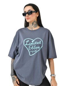 Vactive Oversize T-shirt με τύπωμα Limited Edition γκρι μολυβί - Small