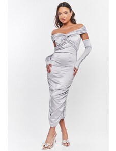 DeCoro Φόρεμα Midi Strapless με Αποσπώμενα Μανίκια - ΓΚΡΙ