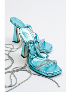 LuviShoes Women's Mezzo Metallic Baby Blue Heeled Sandals