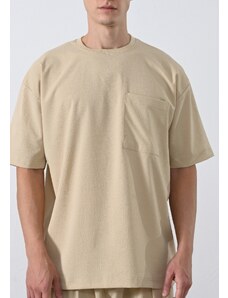 Be-casual Oversized T-Shirt με τσεπάκι Alone Beige