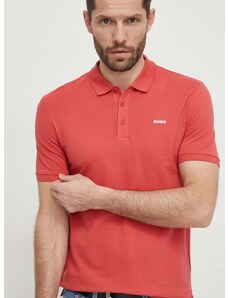 Βαμβακερό μπλουζάκι πόλο HUGO χρώμα: κόκκινο