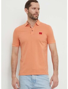 Βαμβακερό μπλουζάκι πόλο HUGO χρώμα: πορτοκαλί