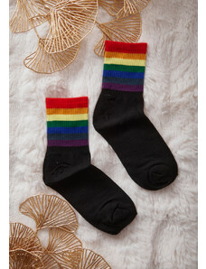 Comfort Κάλτσες γυναικείες με πολύχρωμες ρίγες - Μαύρο