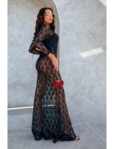 Joy Fashion House Berna μακρύ φόρεμα δαντέλα μαύρο