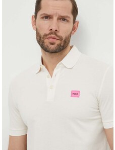 Βαμβακερό μπλουζάκι πόλο HUGO χρώμα: άσπρο