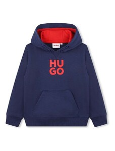 Παιδική μπλούζα HUGO χρώμα: ναυτικό μπλε, με κουκούλα