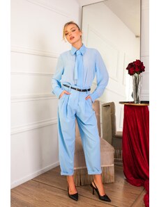 Joy Fashion House Macaria παντελόνι υφασμάτινο με ζωνάκι γαλάζιο