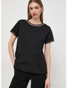 Βαμβακερό μπλουζάκι Luisa Spagnoli γυναικεία, χρώμα: μαύρο