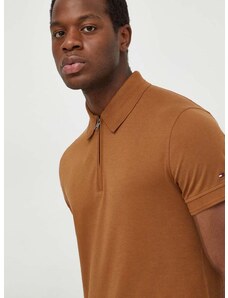Βαμβακερό μπλουζάκι πόλο Tommy Hilfiger χρώμα: καφέ