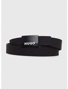Αναστρέψιμη δερμάτινη ζώνη HUGO χρώμα: μαύρο