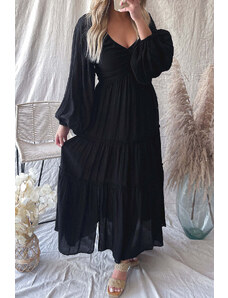 AMELY:μαύρο μάξι φόρεμα με V ντεκολτέ TOMMYE BLACK