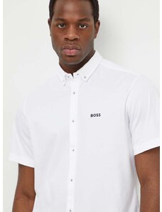 Βαμβακερό πουκάμισο Boss Green ανδρικό, χρώμα: άσπρο
