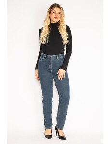Şans Women's Plus Size Navy Blue 5-Pocket Jeans Pants